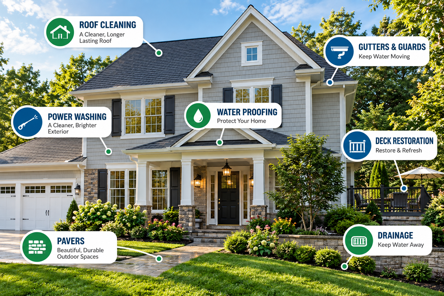 Squeeky Clean Services home maintenance, gutter, exterior cleaning, deck and construction services